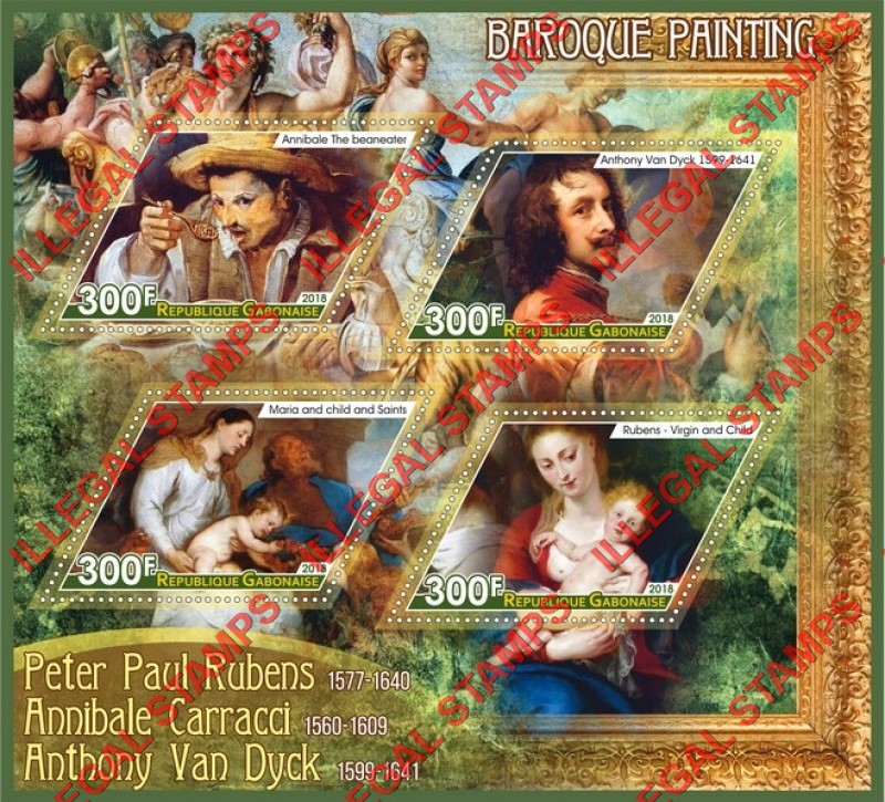 Gabon 2018 Paintings Baroque Illegal Stamp Souvenir Sheet of 4
