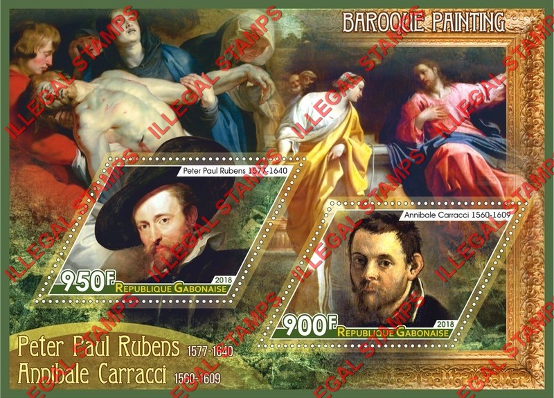 Gabon 2018 Paintings Baroque Illegal Stamp Souvenir Sheet of 2