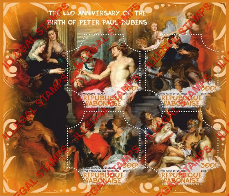 Gabon 2018 Paintings Birth of Peter Paul Rubens Illegal Stamp Souvenir Sheet of 4