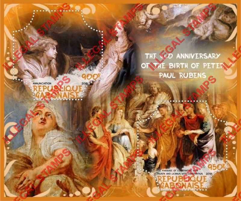 Gabon 2018 Paintings Birth of Peter Paul Rubens Illegal Stamp Souvenir Sheet of 2