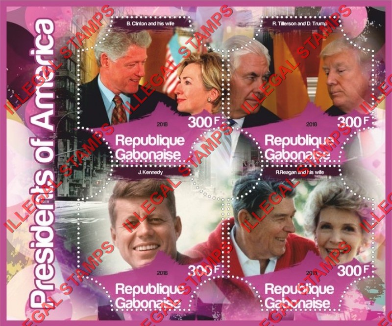 Gabon 2018 Presidents of America Illegal Stamp Souvenir Sheet of 4
