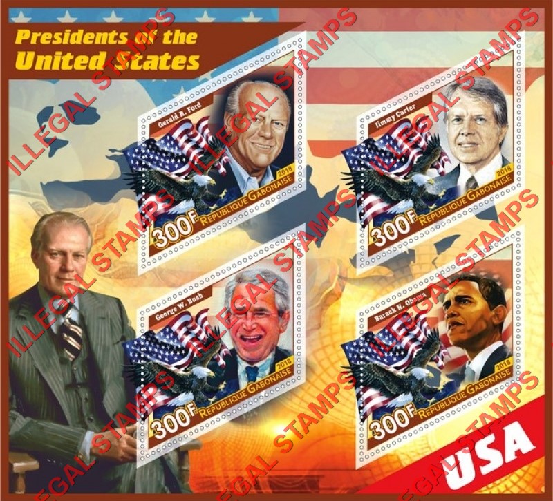 Gabon 2018 Presidents of the United States Illegal Stamp Souvenir Sheet of 4
