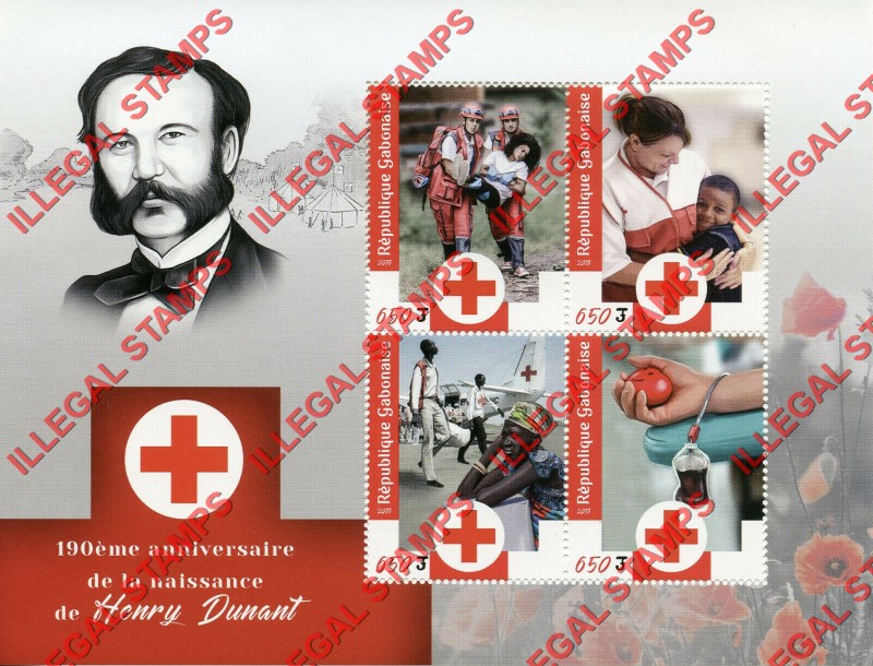 Gabon 2018 Red Cross Henry Dunant Illegal Stamp Souvenir Sheet of 4