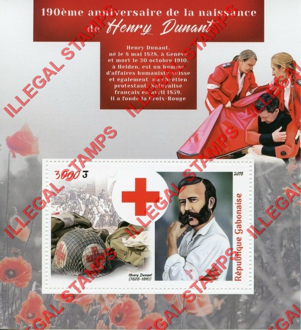 Gabon 2018 Red Cross Henry Dunant Illegal Stamp Souvenir Sheet of 1