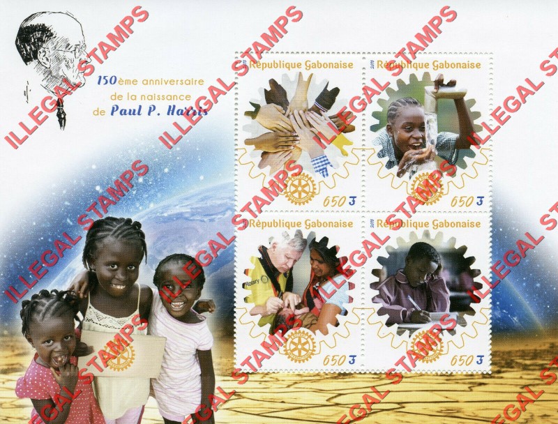 Gabon 2018 Rotary International Paul P. Harris Illegal Stamp Souvenir Sheet of 4