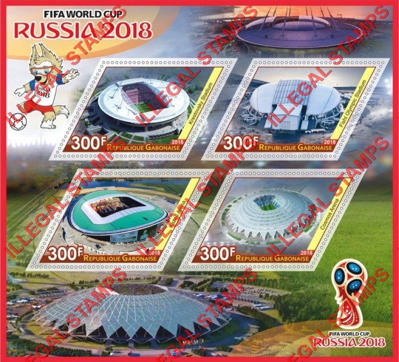 Gabon 2018 Soccer Football Stadiums World Cup in Russia Illegal Stamp Souvenir Sheet of 4