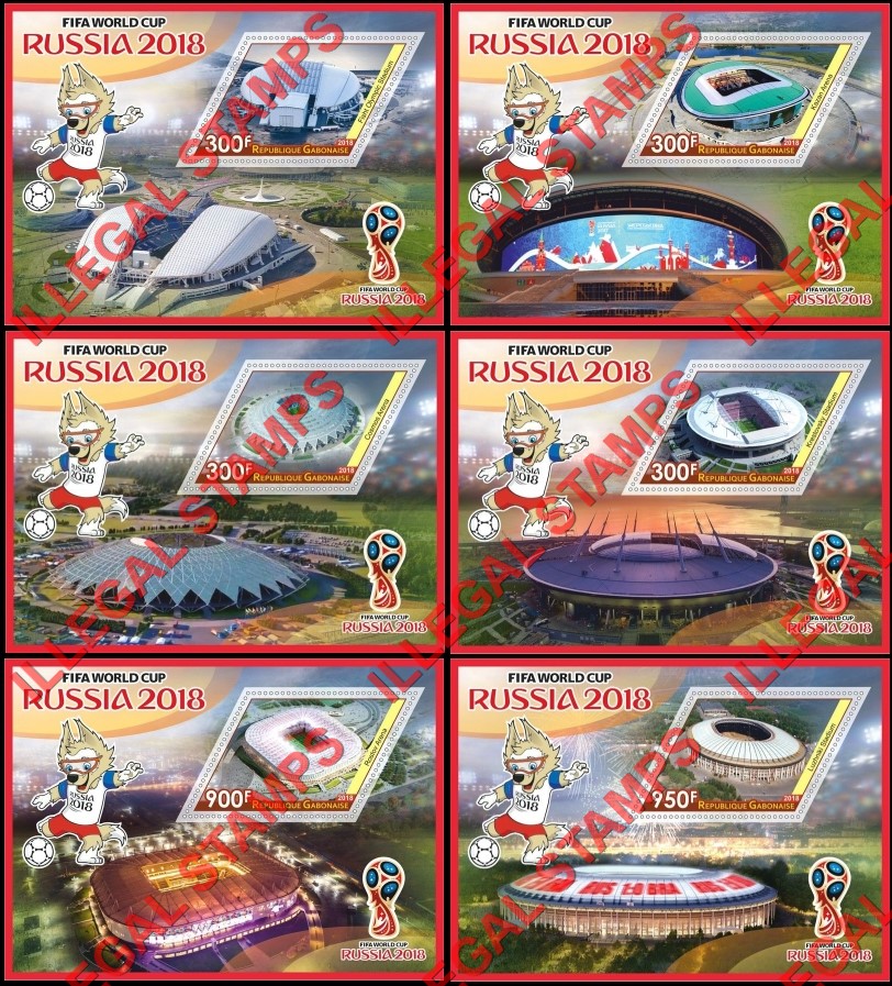 Gabon 2018 Soccer Football Stadiums World Cup in Russia Illegal Stamp Souvenir Sheets of 1