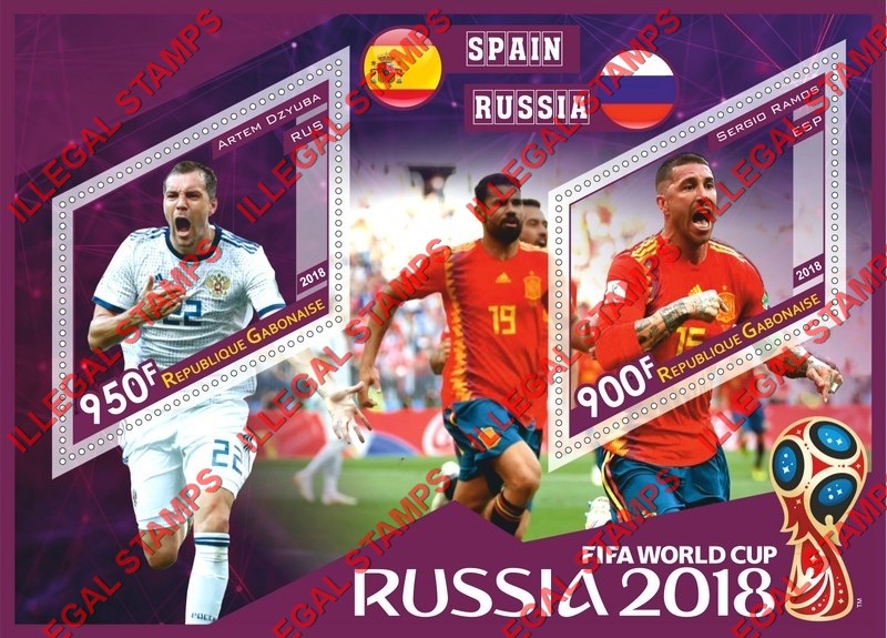 Gabon 2018 Soccer Football World Cup in Russia Illegal Stamp Souvenir Sheet of 2