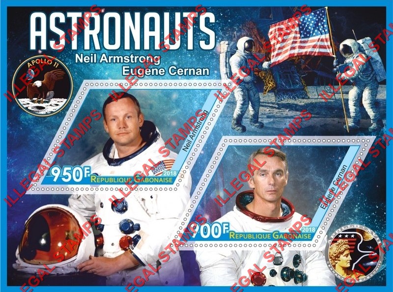 Gabon 2018 Space Astronauts Illegal Stamp Souvenir Sheet of 2