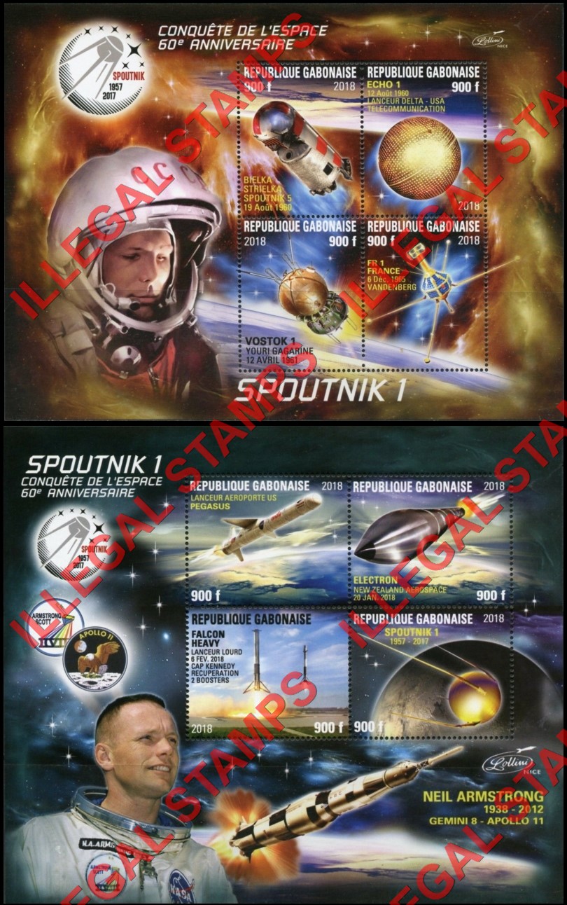 Gabon 2018 Space Conquest 60th Anniversary Spoutnik 1 Illegal Stamp Lollini Souvenir Sheets of 4 (Part 2)