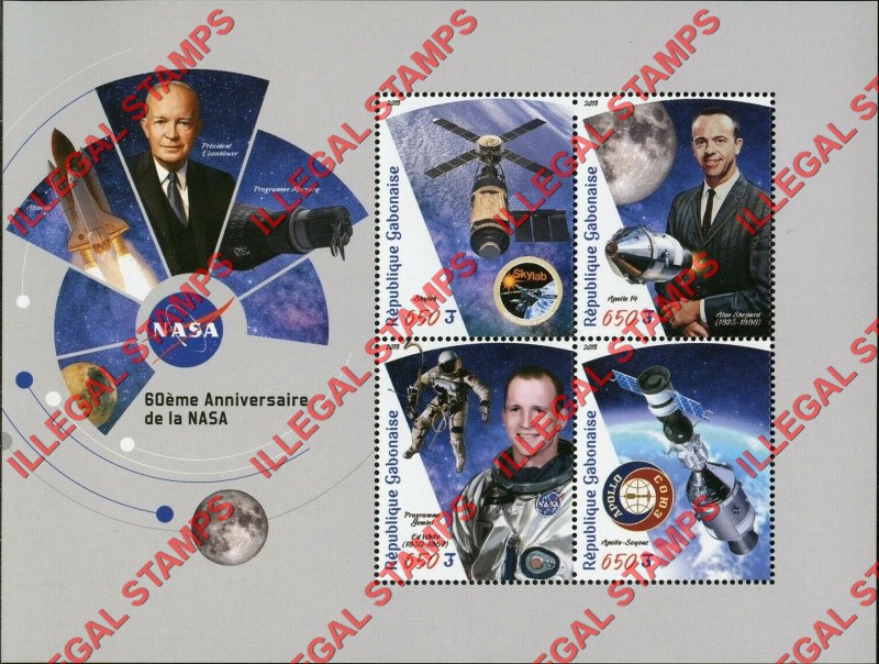 Gabon 2018 Space NASA 60th Anniversary Illegal Stamp Souvenir Sheet of 4
