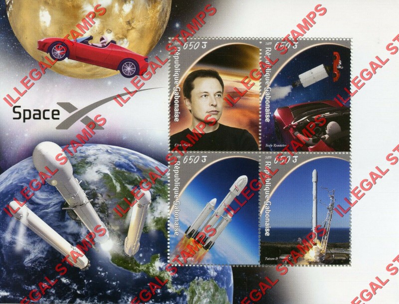 Gabon 2018 Space X Elon Musk Illegal Stamp Souvenir Sheet of 4