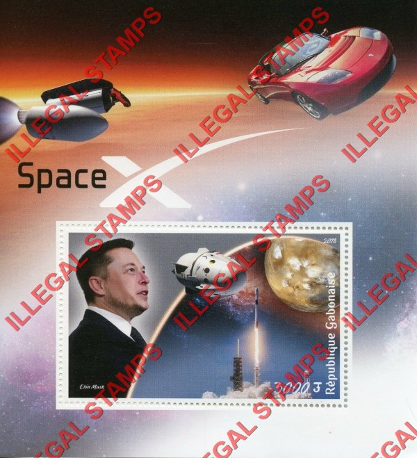 Gabon 2018 Space X Elon Musk Illegal Stamp Souvenir Sheet of 1
