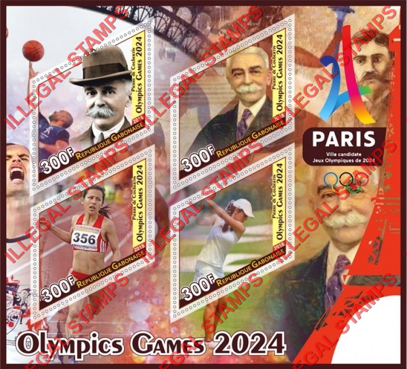 Gabon 2018 Summer Olympic Games Paris 2024 Illegal Stamp Souvenir Sheet of 4