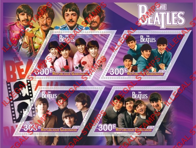 Gabon 2018 The Beatles (different) Illegal Stamp Souvenir Sheet of 4