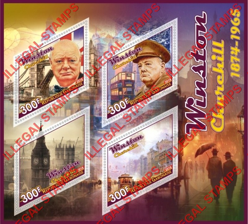 Gabon 2018 Winston Churchill Illegal Stamp Souvenir Sheet of 4