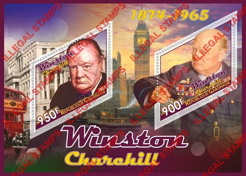 Gabon 2018 Winston Churchill Illegal Stamp Souvenir Sheet of 2