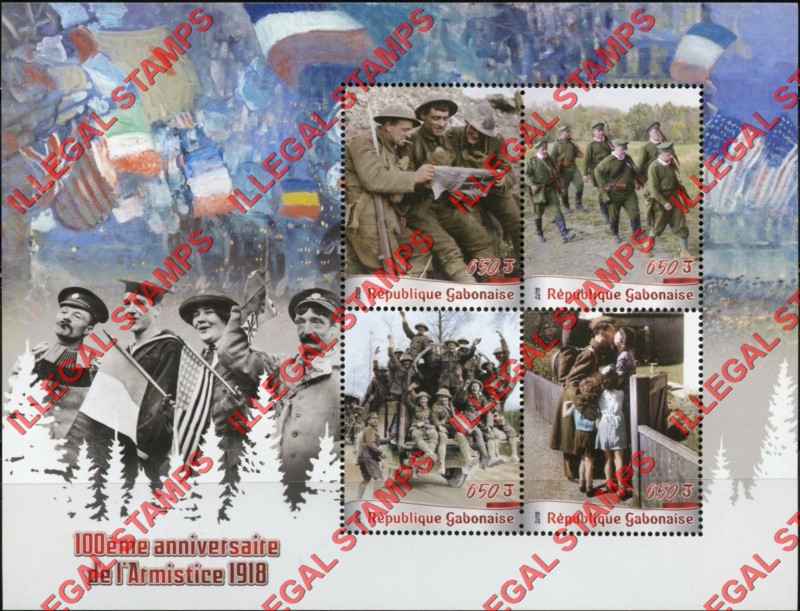 Gabon 2018 World War I Armistice Illegal Stamp Souvenir Sheet of 4