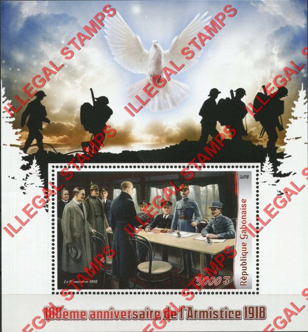 Gabon 2018 World War I Armistice Illegal Stamp Souvenir Sheet of 1