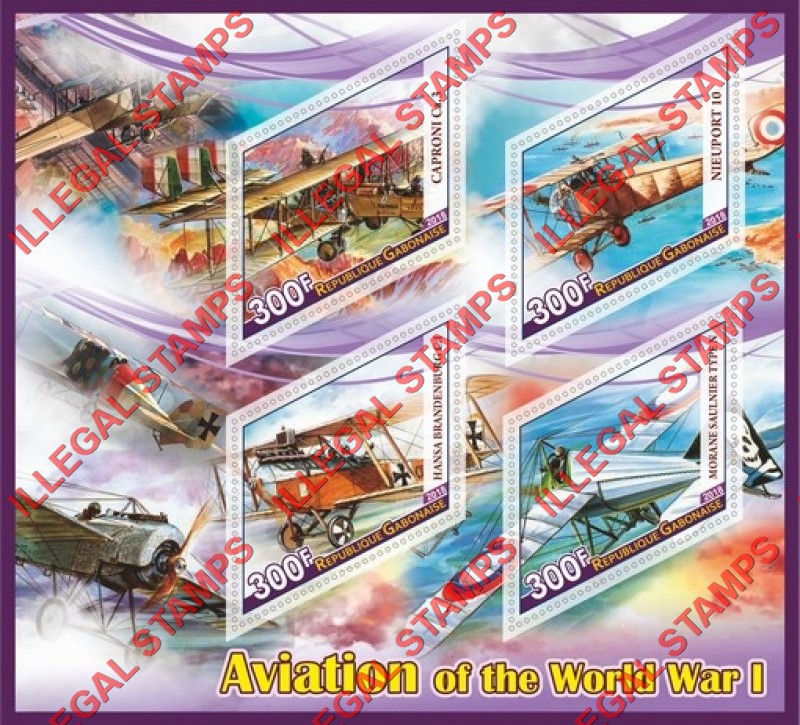 Gabon 2018 World War I Aviation Illegal Stamp Souvenir Sheet of 4