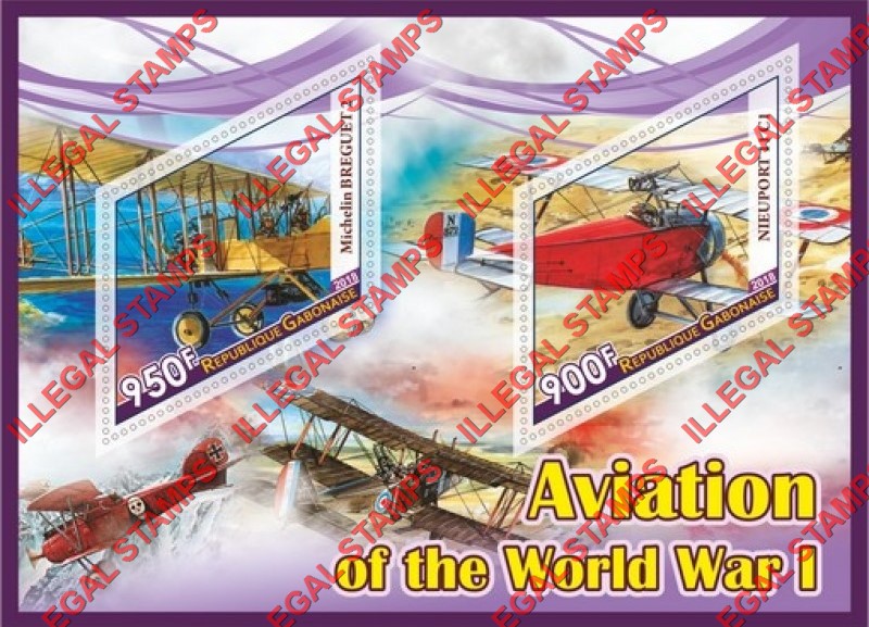 Gabon 2018 World War I Aviation Illegal Stamp Souvenir Sheet of 2
