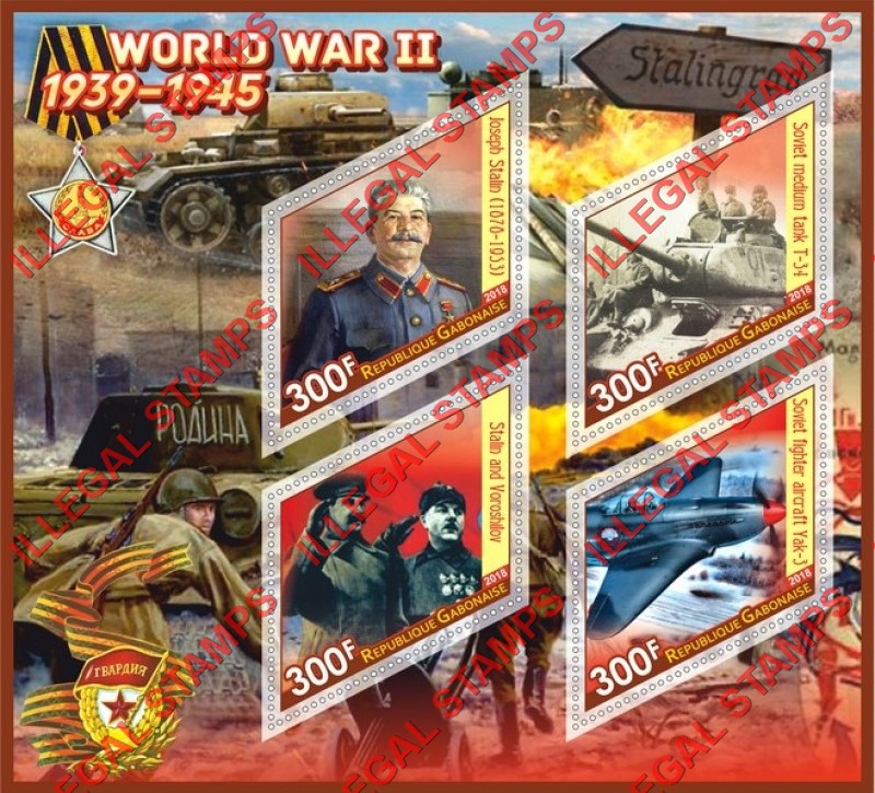 Gabon 2018 World War II Stalin Illegal Stamp Souvenir Sheet of 4