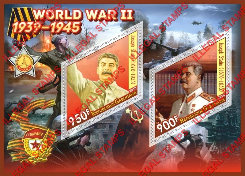 Gabon 2018 World War II Stalin Illegal Stamp Souvenir Sheet of 2