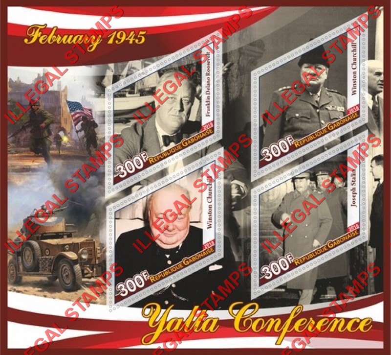 Gabon 2018 Yalta Conference Illegal Stamp Souvenir Sheet of 4