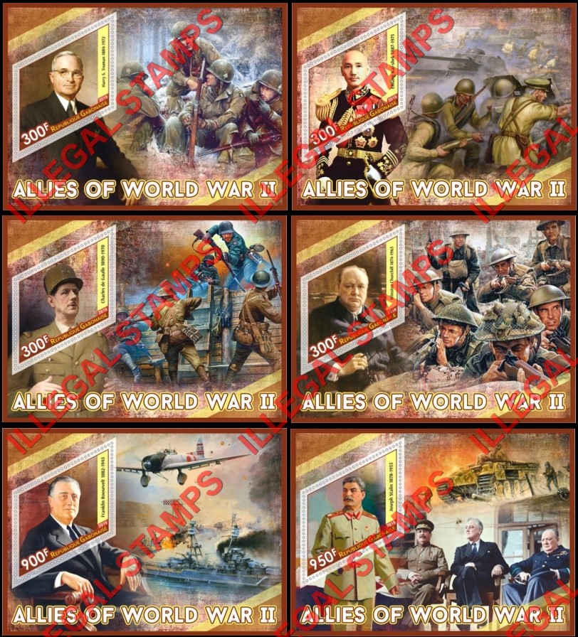 Gabon 2019 Allies of World War II Illegal Stamp Souvenir Sheets of 1