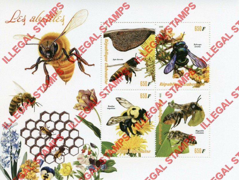 Gabon 2019 Bees Illegal Stamp Souvenir Sheet of 4
