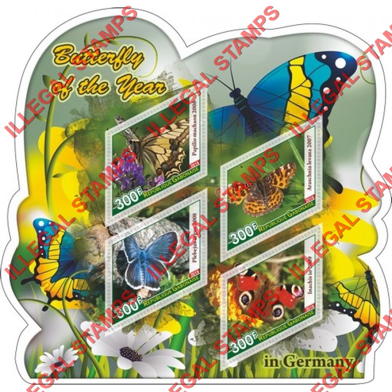 Gabon 2019 Butterflies of the Year in Germany Illegal Stamp Souvenir Sheet of 4