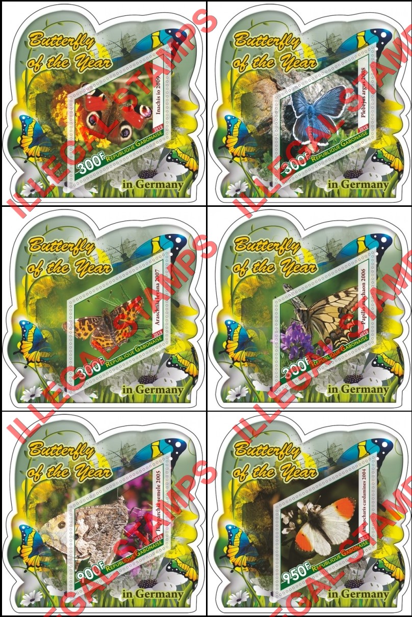 Gabon 2019 Butterflies of the Year in Germany Illegal Stamp Souvenir Sheets of 1