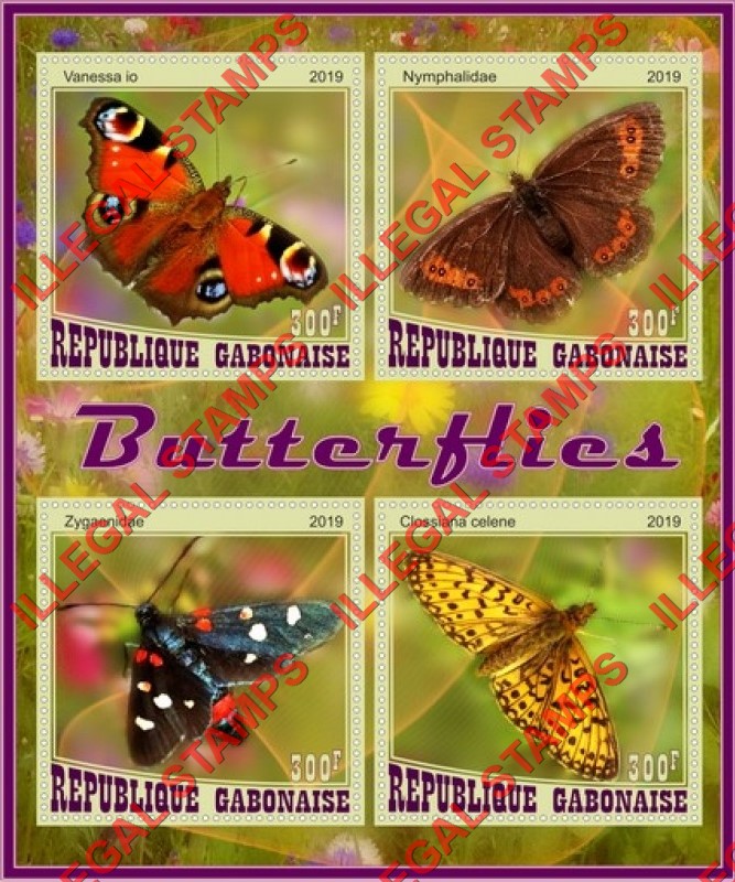 Gabon 2019 Butterflies Illegal Stamp Souvenir Sheet of 4