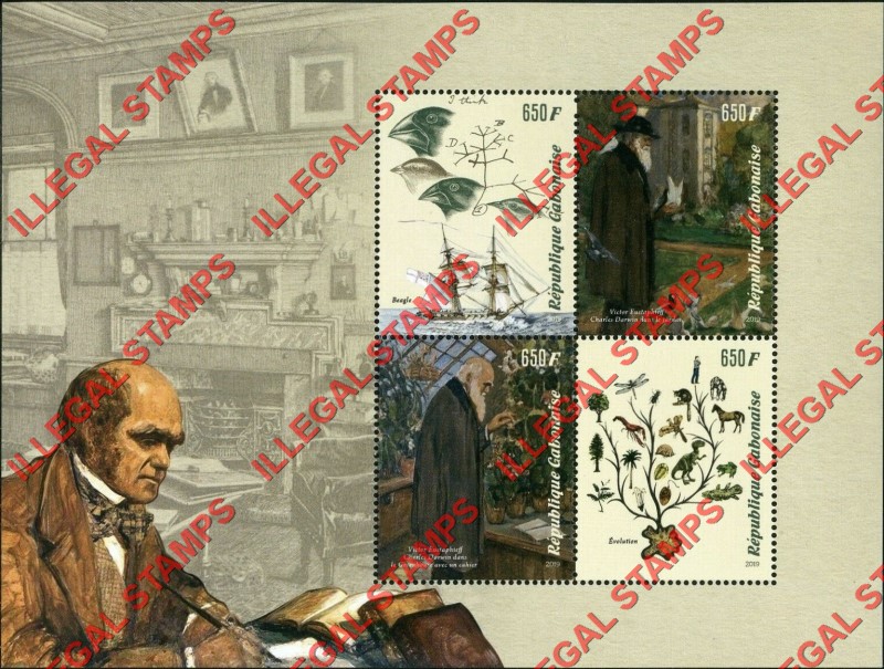 Gabon 2019 Charles Darwin Illegal Stamp Souvenir Sheet of 4