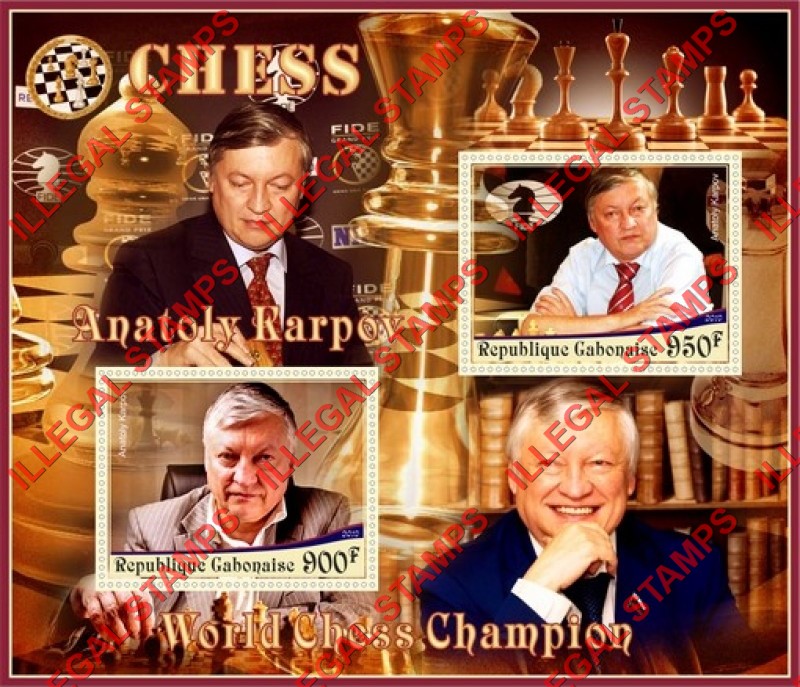 Gabon 2019 Chess Antoly Karpov Illegal Stamp Souvenir Sheet of 2