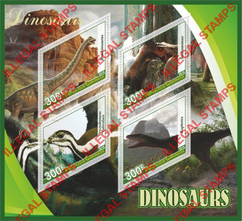 Gabon 2019 Dinosaurs (different a) Illegal Stamp Souvenir Sheet of 4