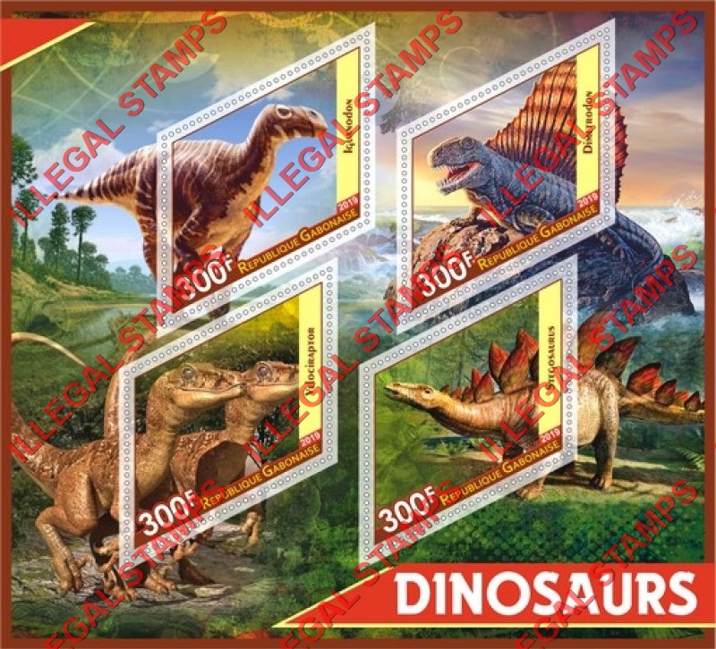 Gabon 2019 Dinosaurs (different b) Illegal Stamp Souvenir Sheet of 4