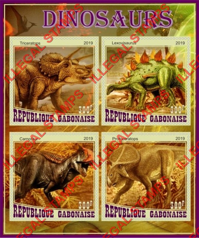 Gabon 2019 Dinosaurs (different c) Illegal Stamp Souvenir Sheet of 4