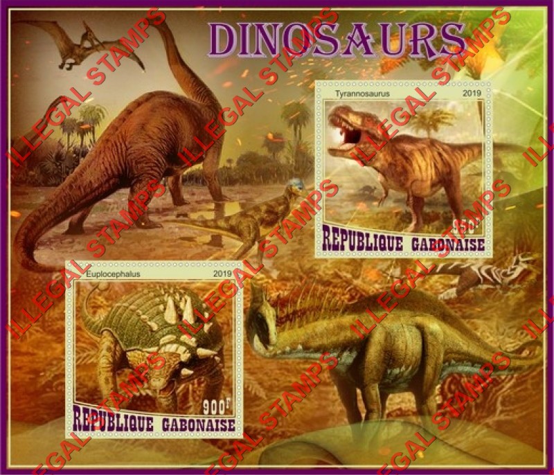 Gabon 2019 Dinosaurs (different c) Illegal Stamp Souvenir Sheet of 2