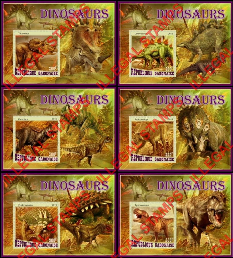 Gabon 2019 Dinosaurs (different c) Illegal Stamp Souvenir Sheets of 1