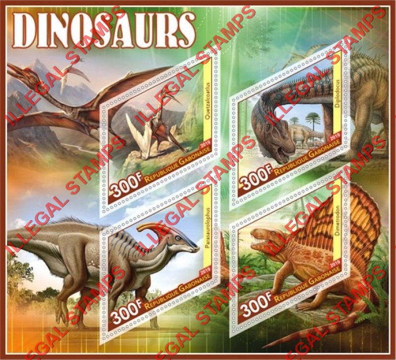 Gabon 2019 Dinosaurs (different) Illegal Stamp Souvenir Sheet of 4