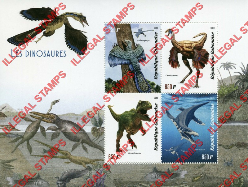 Gabon 2019 Dinosaurs Illegal Stamp Souvenir Sheet of 4