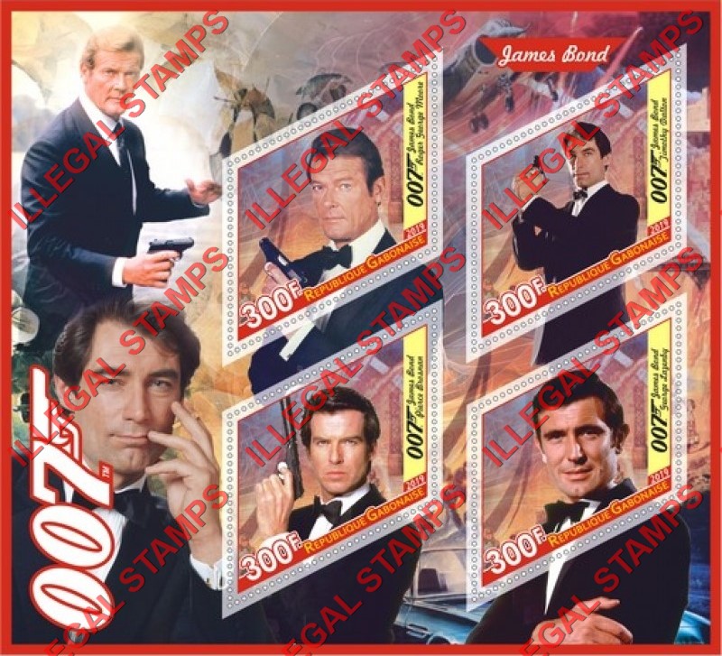 Gabon 2019 James Bond Illegal Stamp Souvenir Sheet of 4