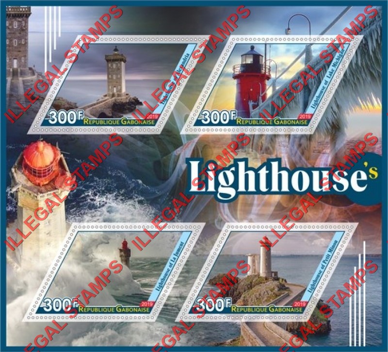 Gabon 2019 Lighthouses Illegal Stamp Souvenir Sheet of 4