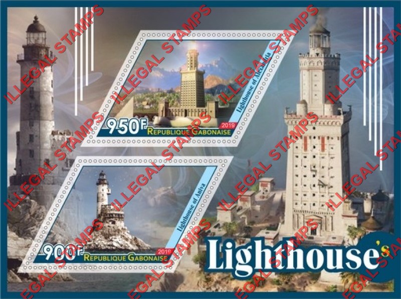 Gabon 2019 Lighthouses Illegal Stamp Souvenir Sheet of 2