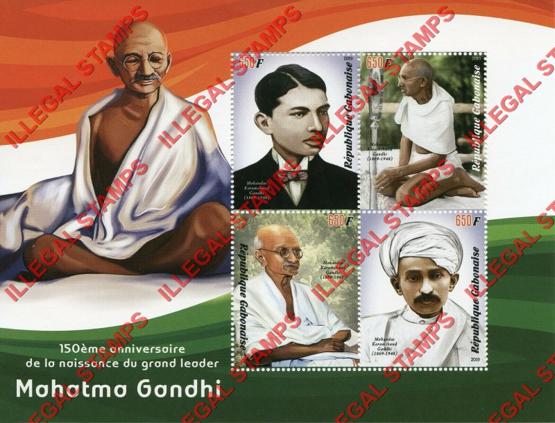Gabon 2019 Mahatma Gandhi Illegal Stamp Souvenir Sheet of 4