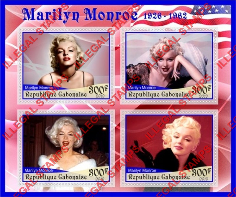 Gabon 2019 Marilyn Monroe Illegal Stamp Souvenir Sheet of 4