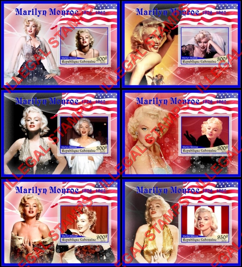 Gabon 2019 Marilyn Monroe Illegal Stamp Souvenir Sheets of 1