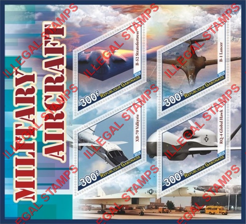 Gabon 2019 Military Aircraft Illegal Stamp Souvenir Sheet of 4