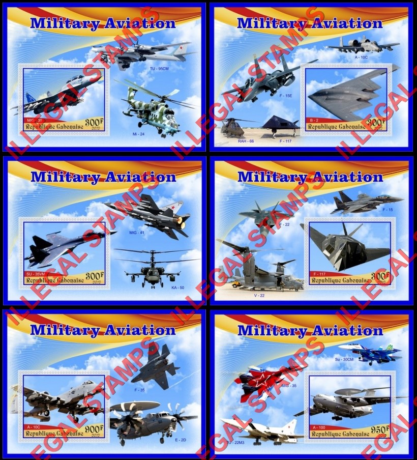 Gabon 2019 Military Aviation Illegal Stamp Souvenir Sheets of 1